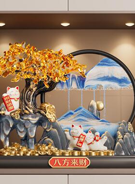 八方来财发财树流沙画招财猫摆件开业礼物前台装饰品客厅乔迁新居