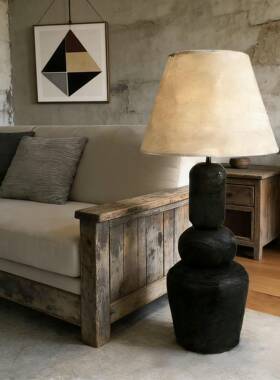 侘寂风复古做旧实木装饰落地灯客厅民宿酒店软装装饰摆件落地摆件