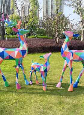 玻璃1863几真何梅花鹿麋雕塑摆件户外园林景观仿动物鹿婚钢庆美陈