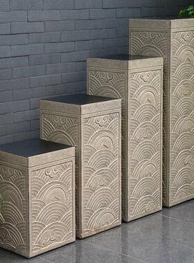 中式禅意落地仿古仿石柱客厅玄关家居展示柱摆件底座祥云柱装饰品