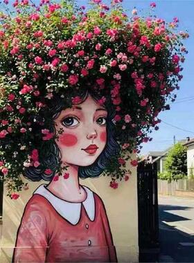 漫画少女彷真花墙网红打卡拍照花墙造景橱窗背景装饰瀑布花墙装饰