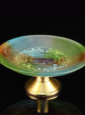 台湾古法琉璃供佛套装家用纯铜供具全套佛前摆件莲花香炉供果盘