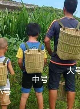 竹制品家用竹篓舞蹈游采蘑菇传统采茶表演背篓(扁形背箩有绳)