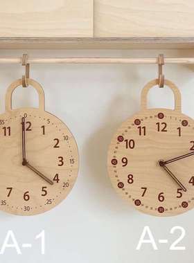 北欧ins简约家居实木静音钟 儿童房客厅卧室挂钟民宿床头台钟装饰