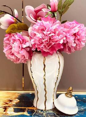 有艺术感的摆件玄关摆件柜子客厅高级感陶瓷轻奢电镀将军罐欧式花