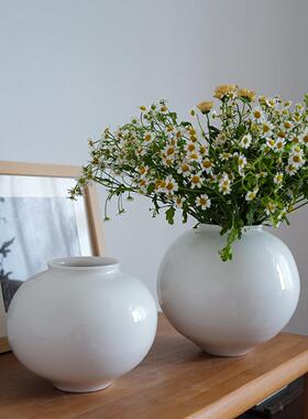 釉面月亮罐花瓶 李朝白瓷花器 简约风格手工陶瓷器皿玄关客厅摆设