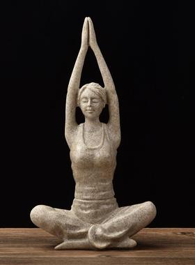 新中式树脂工艺品创意家居装饰品瑜伽女孩婚庆摆件生日礼品