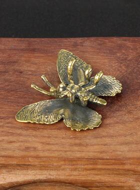 实心黄铜蝴蝶摆件做旧仿古铜昆虫摆设书房装饰把件工艺品收藏