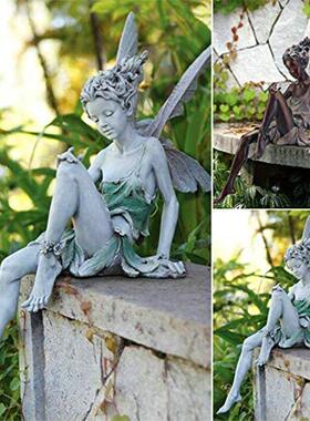 外贸FairyStatue树脂工艺品花仙子园林摆件图雷克坐妖精雕像