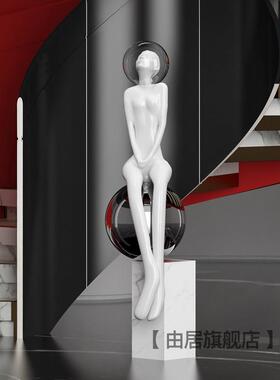 现代少女艺术雕塑落地摆件设计师酒店大堂样品屋展示中心展厅创意