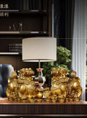 貔貅摆件聚财纯铜公母一对商用家用办公室居家客厅摆放霸王豸皮丘