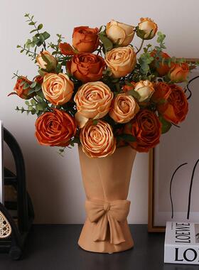 贝汉美高档玫瑰花绢花假花仿真花束摆设客厅室内装饰花卉套装摆件