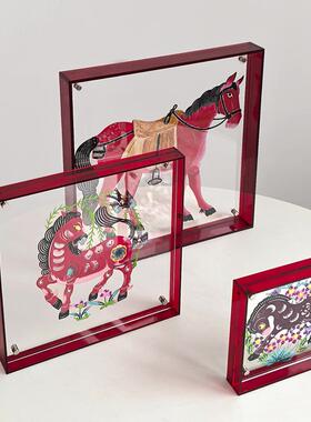 国风十二生肖马年非遗皮影剪纸装饰画亚克力框家居装饰摆件