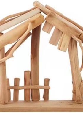 欧式圣诞马槽木头房子摆件家居客厅桌面节日橱窗装饰品聚会道具