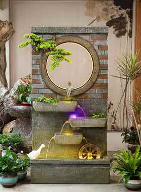 水幕墙流水屏风地玄关隔泉断酒办公室假山喷鱼池装饰水景059落店