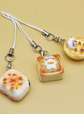 3pcs Set Japanese Style Cute Cat Bread Phone Charms Kitten T
