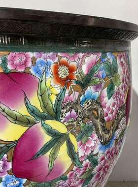 景德镇陶瓷大缸手绘粉彩老式仙桃客厅睡莲荷花锦鲤缸庭院落地摆件