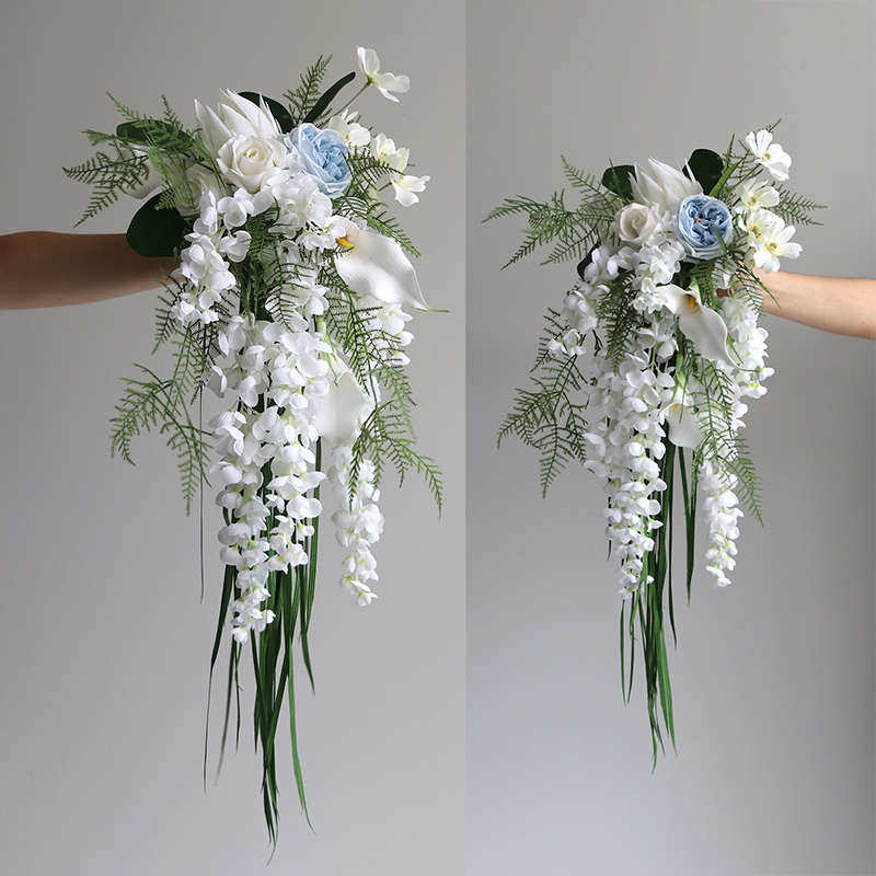 手捧花假花 瀑布水滴款高级新娘花束结婚摄影仿真花家居台面摆放,淘宝优惠券,粉丝福利购,淘宝优惠卷