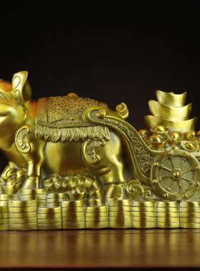 铜猪 金钱猪 猪拉元宝 家居店铺装饰工艺品摆件元宝猪拉车猪送财