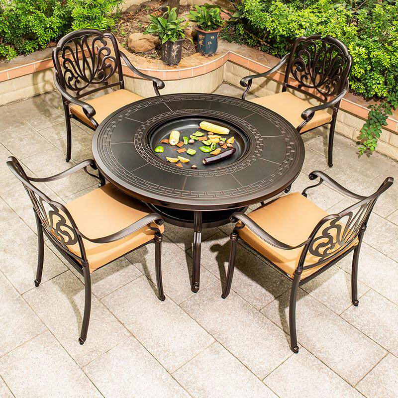户外烧烤桌椅庭院铸铝无烟电烤炭烤花园露台室外铁艺休闲餐桌组合,淘宝优惠券,粉丝福利购,淘宝优惠卷