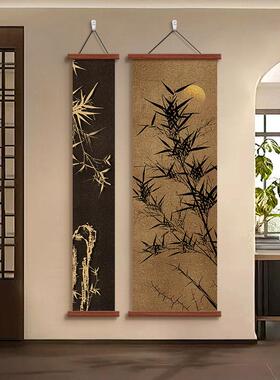 布新中式金月映竹玄关装饰画版走廊道lg-20250挂画禅过意茶室置竖