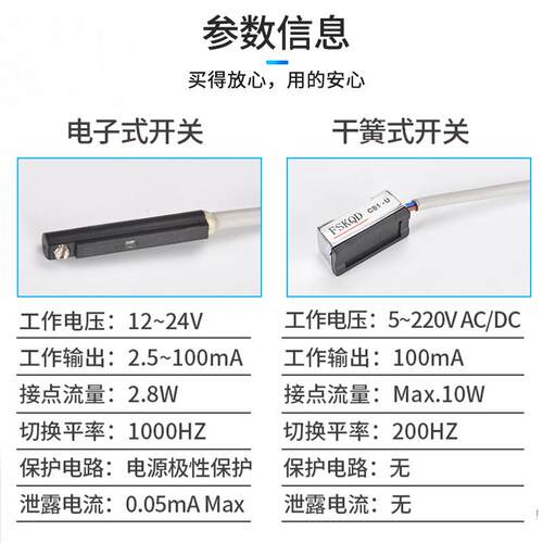 气动气缸磁性开关感测器二线三线D-A93/Z73/C73感应器CS1-J/S/G/U - 图2