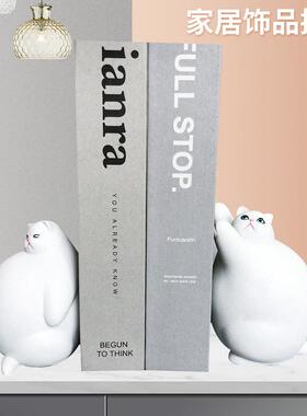 创意桌面猫书靠笔插客厅办公室桌面装饰品书房书柜摆件树脂工艺品