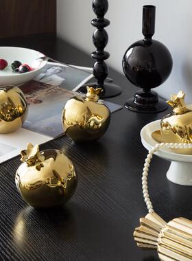 现代中式高级感金色创意陶瓷石榴摆件客厅电视柜家居软装饰品大号