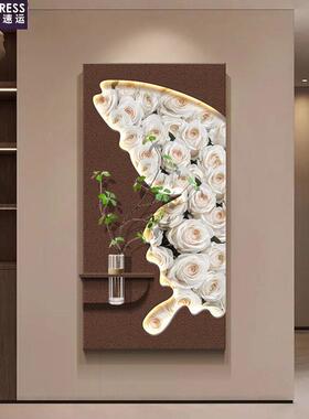 现代轻奢水培花玄关装饰画蝴蝶入户正对门挂画走廊过道立体壁画灯