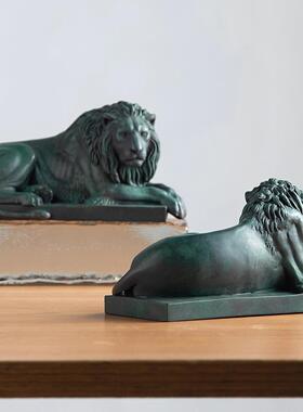 铜狮子摆件一对荣耀雄狮仿古青铜家居客厅办公室桌面装饰礼品送人