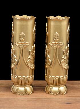 宏达黄铜莲花蜡烛佛像装饰摆件