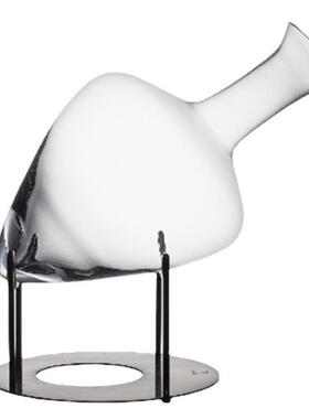 现代简约轻奢玻璃水晶红酒醒酒器金属支架酒具样板房客厅吧台摆件