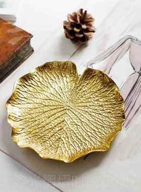 正品费灵居黄纳铜轻家奢银杏叶首饰盘北欧龟背 叶桌面收盘点心盘