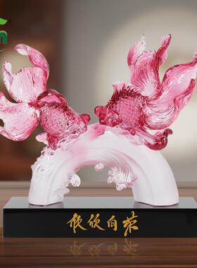 锦鲤金鱼工艺品客厅办公室摆件中式创意商务礼品伴手礼