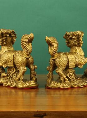 铜麒麟摆件戏珠麒麟一对火麒麟带钻祥云麒麟铜器工艺品