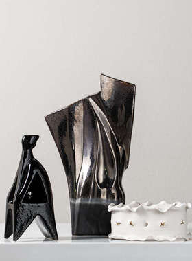 侘民客厅几何摆件中古样板房风寂电镀宿装饰品贝子艺术艺陶瓷