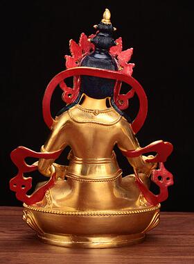 藏式黄财神佛像纯铜彩绘佛台家居台湾吉祥供奉摆件7寸铜色可装藏