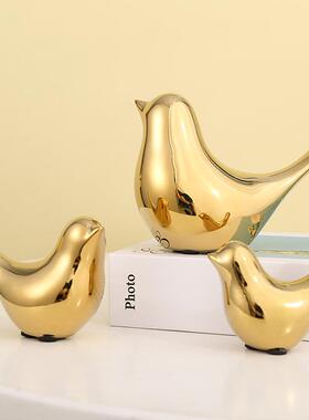 现代简约金色电镀小鸟摆件玄关客厅电视桌面装饰工艺品迷你小摆件