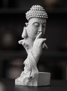 中式释迦牟尼佛佛像摆件青砂石鱼缸造景园艺桌面茶室装饰品如来茶