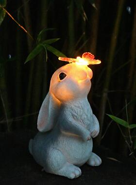 树蝶兔子摆件太蝴阳能灯户脂外庭院花园装蝴蝶兔子饰草坪室外雕像