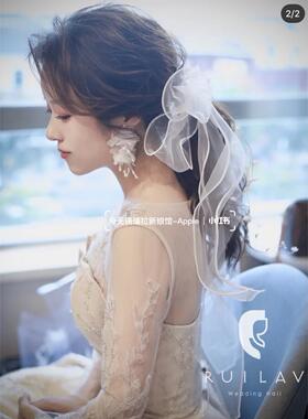 新娘结婚头饰森系超仙蝴蝶结唯美网纱发饰婚礼白纱写真拍照配饰品
