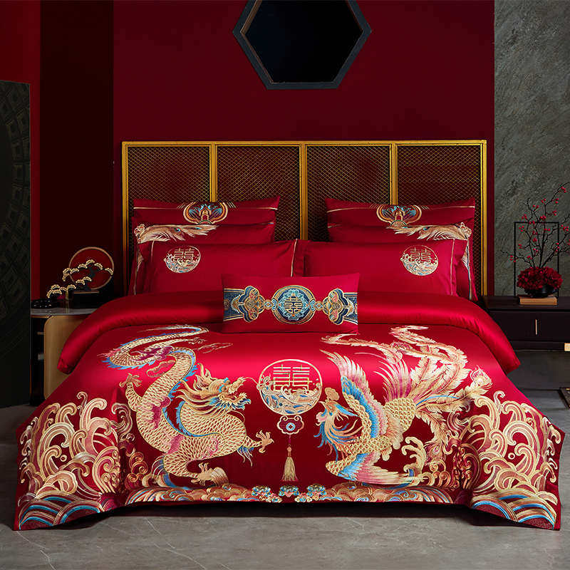 140支婚庆四件套大红全棉刺绣喜庆被套新婚房嫁结婚高档龙凤床品,淘宝优惠券,粉丝福利购,淘宝优惠卷