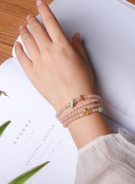 藕粉和田玉手串女款多圈天然翡翠平安扣玉石项链新中式复古风首饰