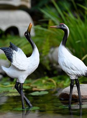 仿真仙鹤小摆件盆景饰品DIY微景观动物造景流水假山鱼池配件装饰