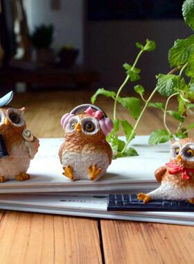 创意可爱猫头鹰家居装饰品彷真动物桌面小摆件树脂个性男女友礼物