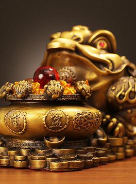 新品聚宝盆金蟾摆件店铺客厅办公室三足蟾蜍开 业金蝉装饰品送礼