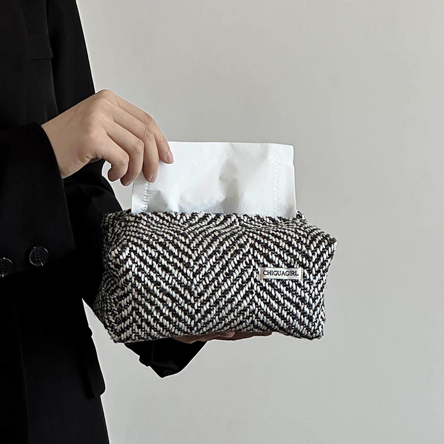 北欧家用茶几卫生纸盒针织纸巾盒黑白简约高档纸巾袋桌面轻奢酒店,淘宝优惠券,粉丝福利购,淘宝优惠卷