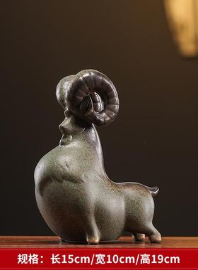 正品陶瓷羊桌饰品祥物创意国家居吉客厅装饰覆古领羊中面装饰礼品
