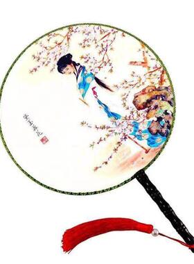 团扇圆扇双面宫扇宫廷真丝24中国风跳舞蹈扇子汉服宫廷扇专用