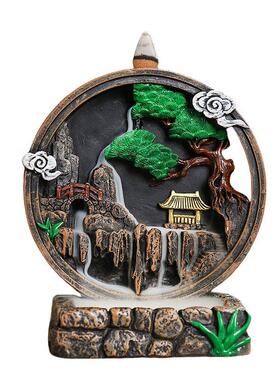 【送香粒】倒流香炉高山流水流云香炉香薰炉复古摆件陶瓷树脂香炉